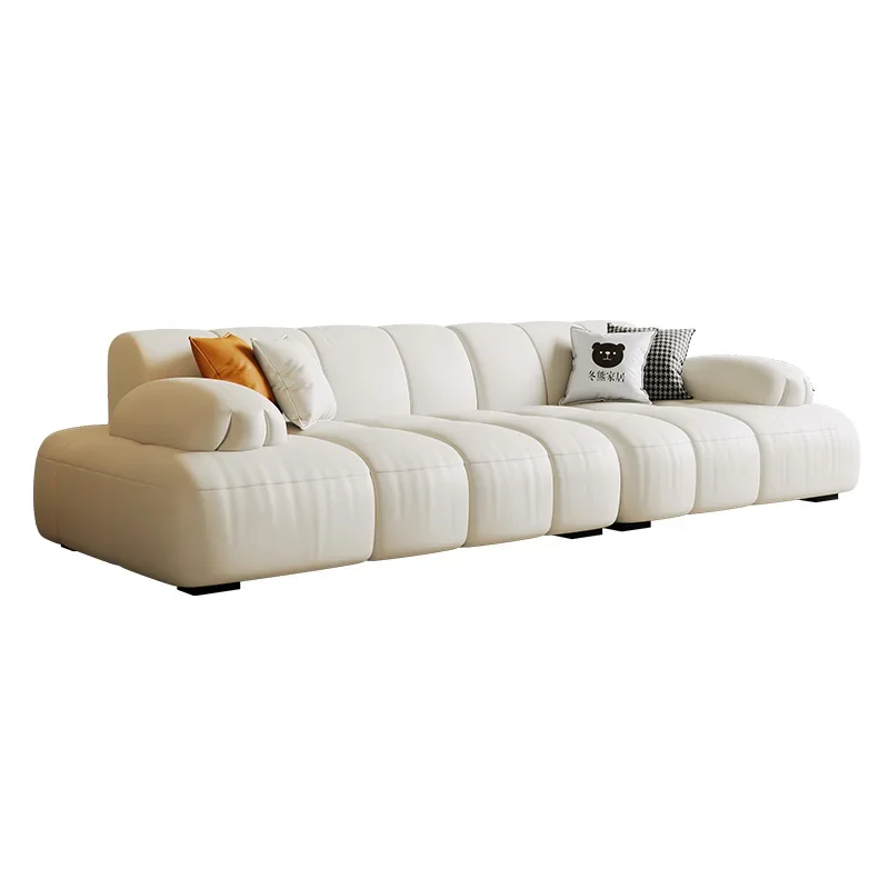 Cream Wind Marshmallow Puff Sofa Living Room Technology Leather Cloth Piano Keys Straight Row Big Three Fabric Sofa