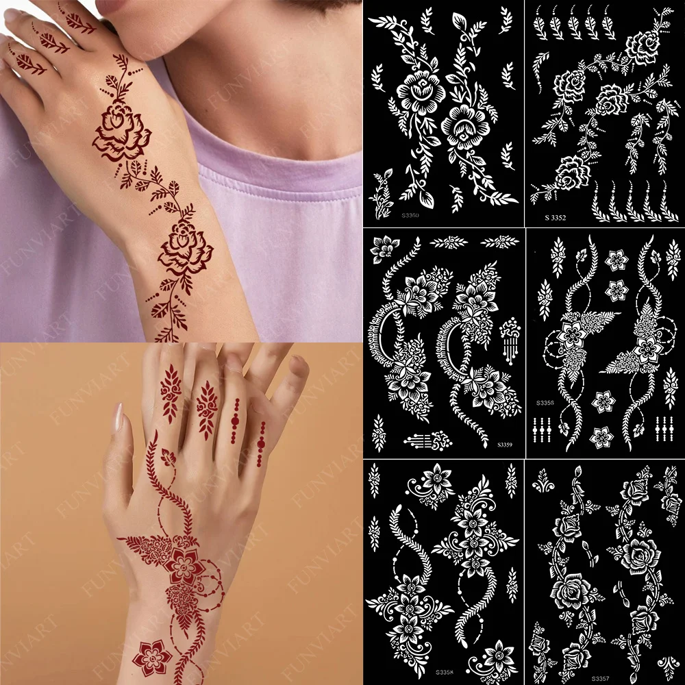 Flower Tattoo Stencil Reusable Henna Template for Hand and Body Henna Tattoo Design for Wedding Festival Party Tattoo Tools