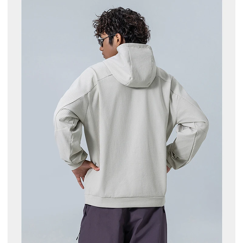 Unisex Waffle-Knit Half-Zip Hoodie – UPF50+ Sun Protection, 7A Antibacterial & Quick-Dry for Hiking & Outdoor Sports