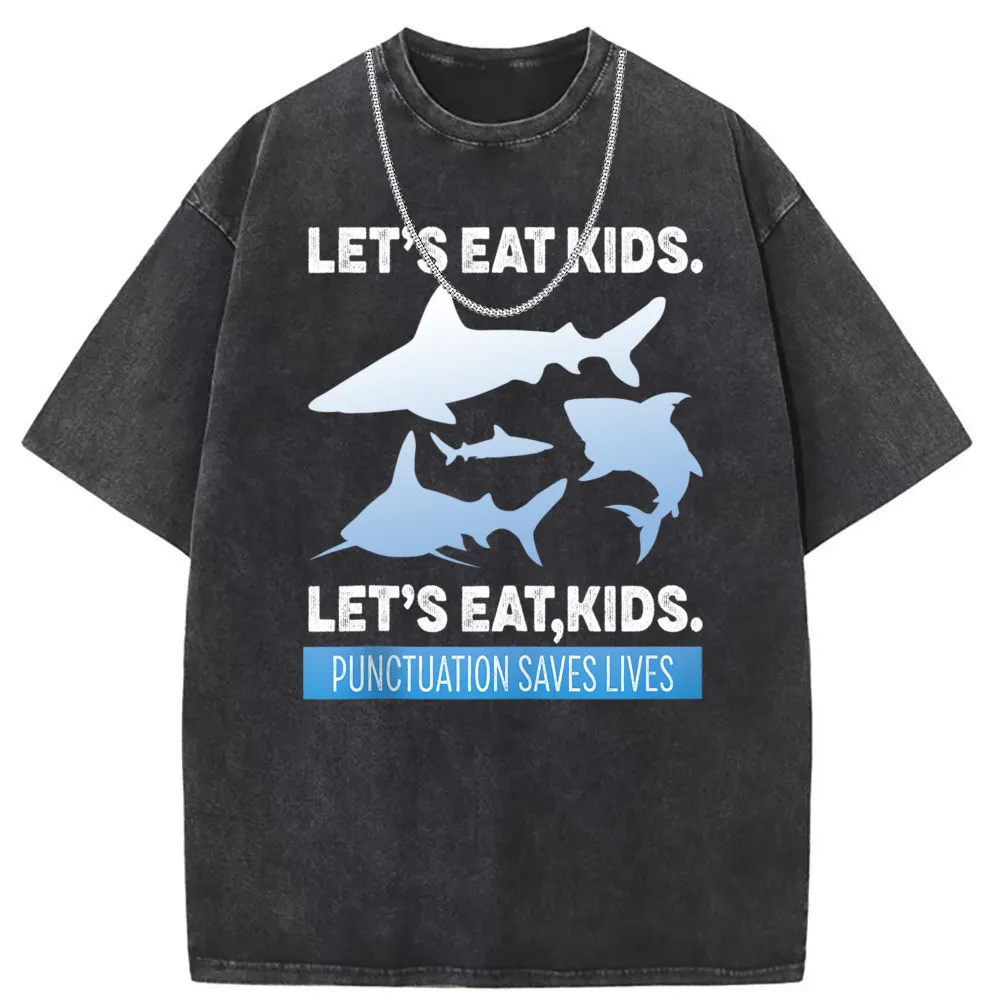 Grammar Teacher Shark Punctuation Saves Tshirts for Men Fitness Sweatshirts Youthful 2023 New Long Sleeve