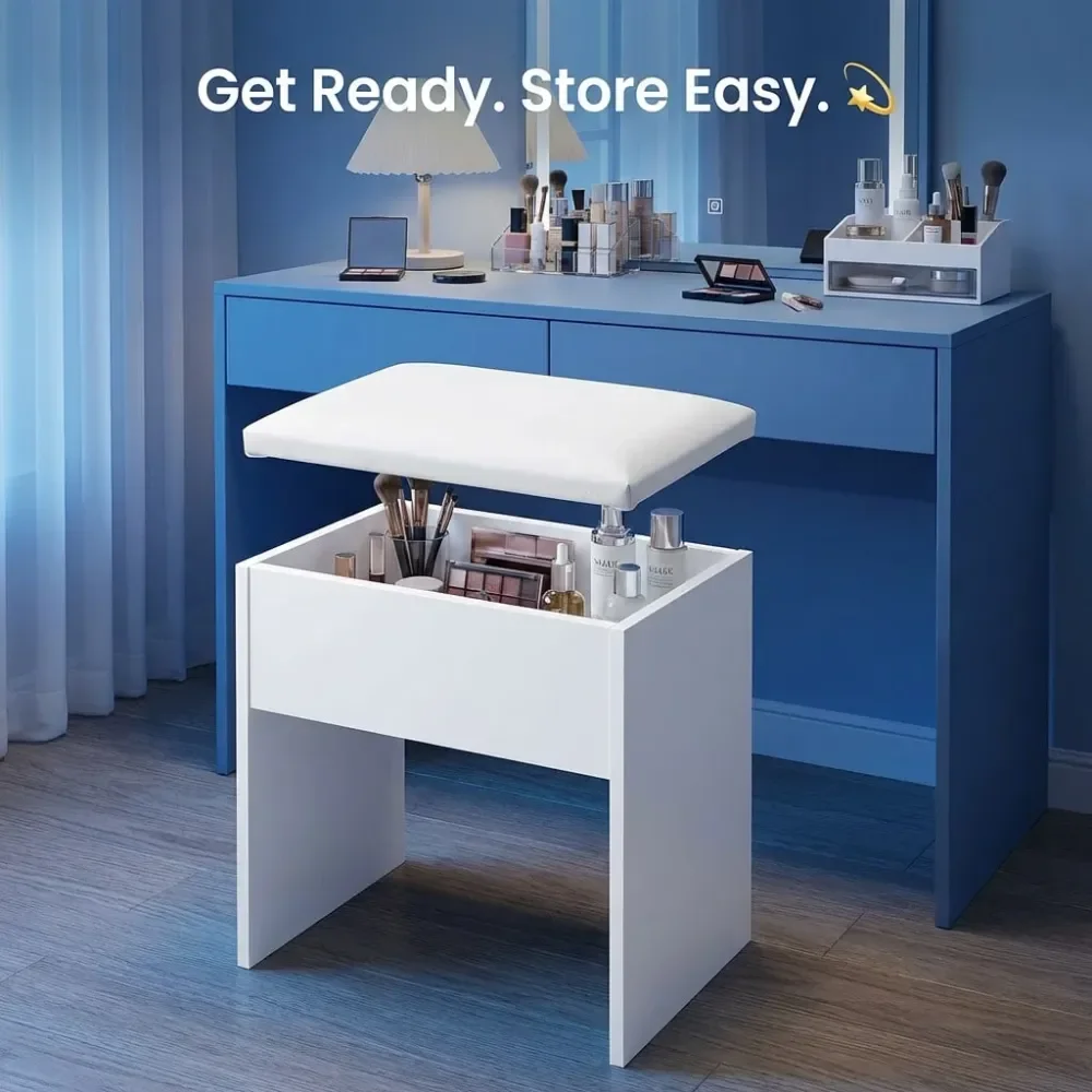 

Stool With Storage, Dimensions 14.2 Inches L X 9.4 Inches W X 15.7 Inches H, Soft Footstool, HighResilience Cushioned Seat, Mod