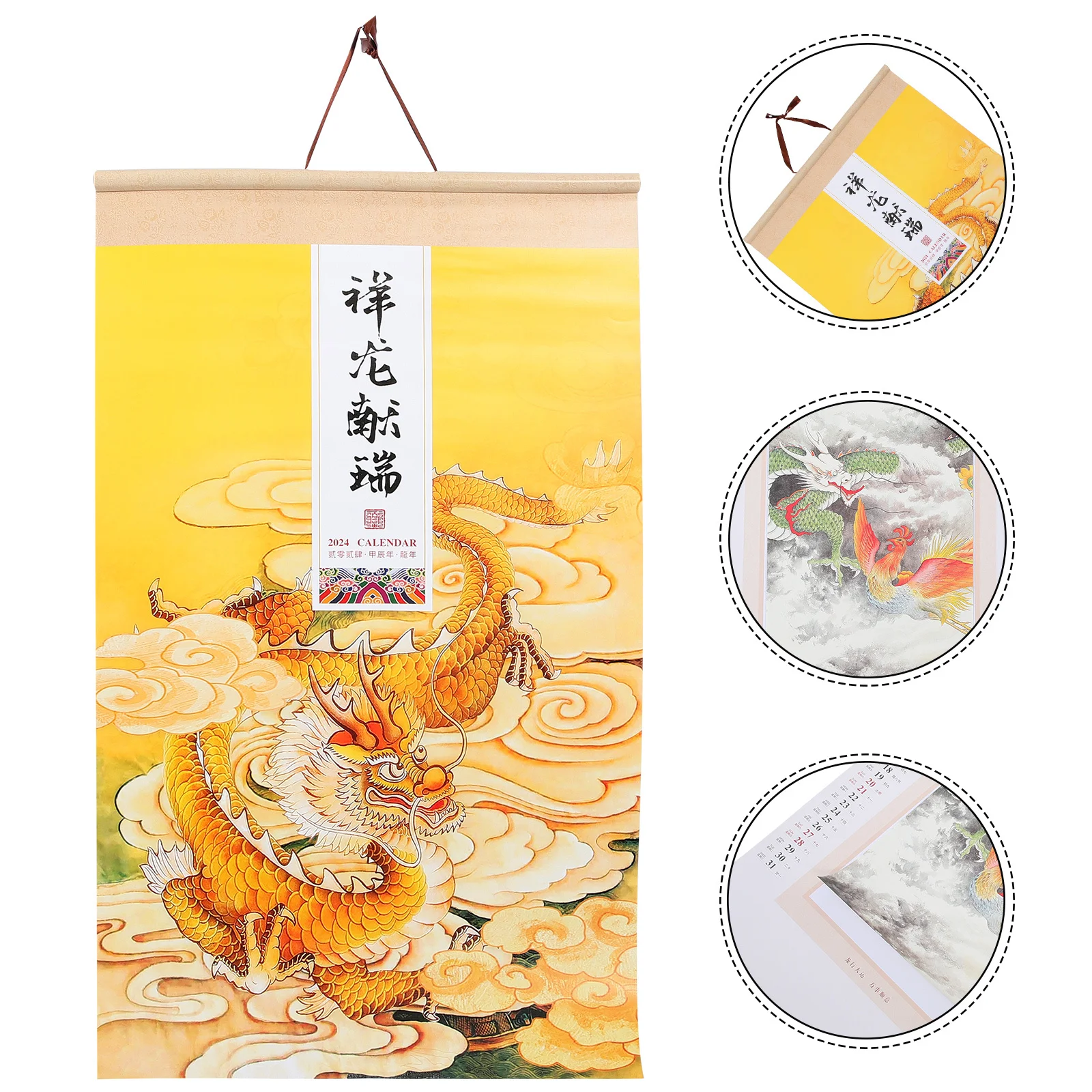 

Xuan Paper Hanging 2024 Dragon Year Traditional Chinese Wall Calendar For Home Office Decor Scenic Scroll Design Reusable