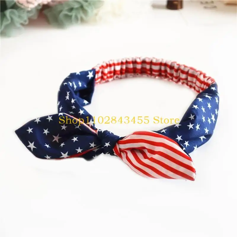 

49MC Women Knotted Headband Twisted Bow Hair Band Non Slip American Flag for Head Wra