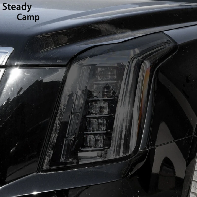 

2X Car Headlight Protection Tint Film Smoke Black TPU Protective Transparent Sticker For Cadillac Escalade 2015-2020 Accessories