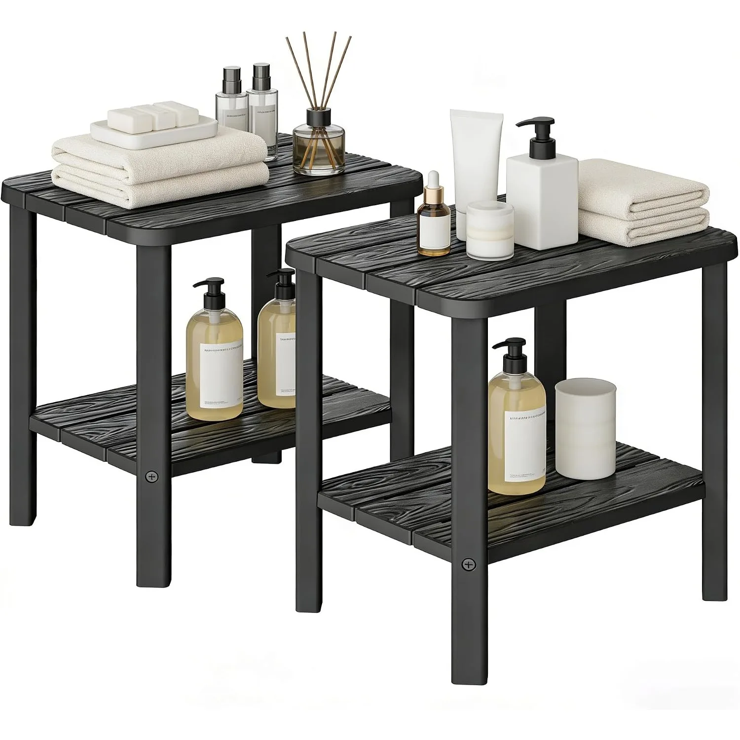 Waterproof Shower Bench for Inside Shower 2 Pack, HDPE Shower Stool with Storage Shelf, SPA Bathroom Seat Chair, Customized