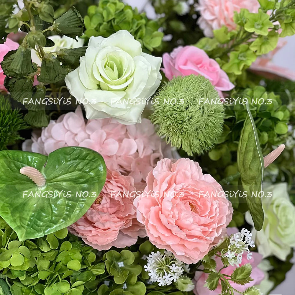 Pink Green Artificial Hydrangea Rose Anthurium Arrangement Wedding Table Centerpiece Floral Runner Party Backdrop Banquet Decor - view 4