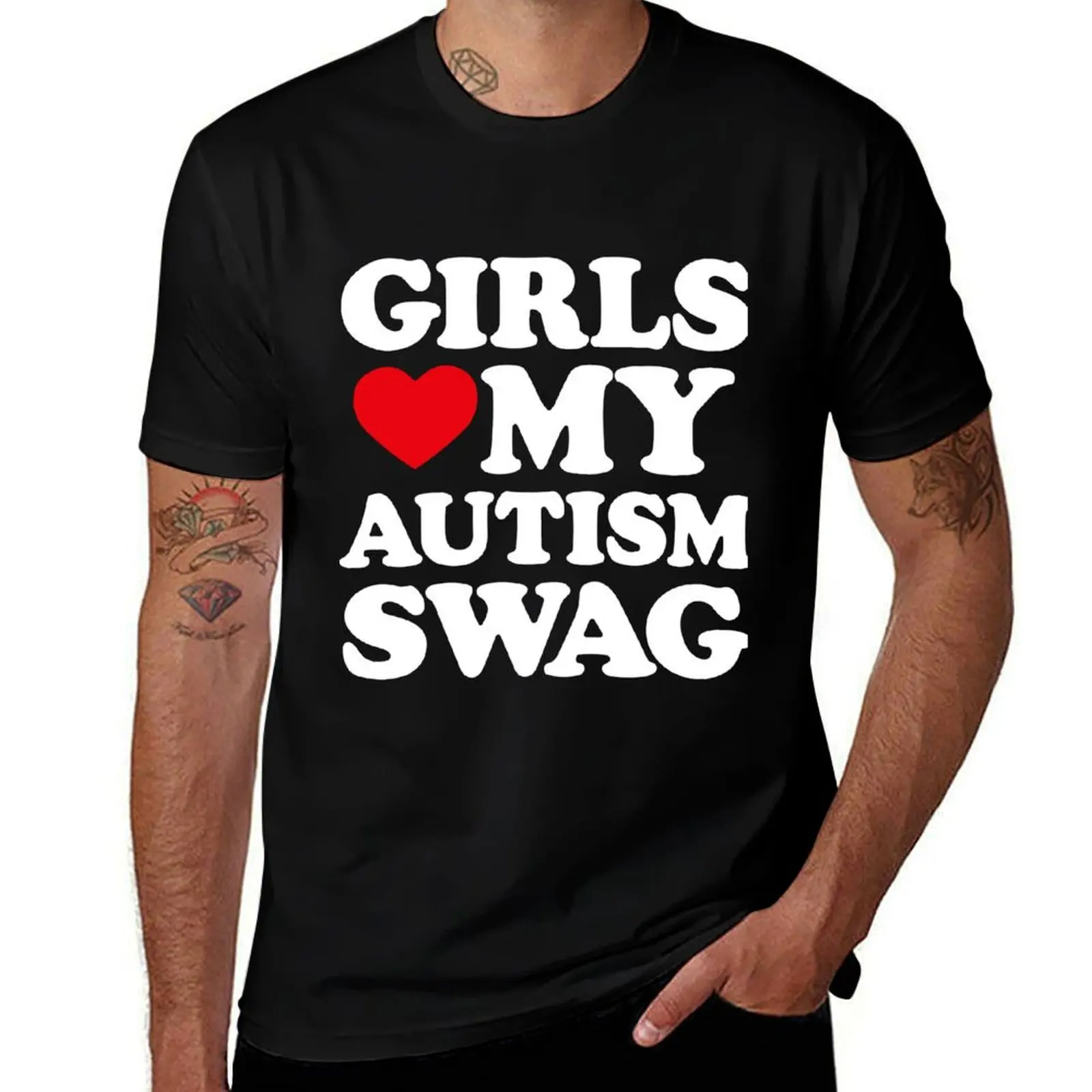 Love My Funny Autism Swag Awareness Heart Autism Girls Girls T-Shirt Breathable Basic Cotton T-Shirt