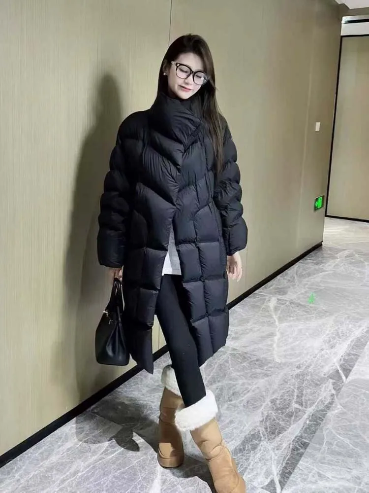 Oversize gola alta para baixo jaqueta para mulher 2026 preto longo puffer casaco grosso quente de alta qualidade outerwear bege INKEO DJ625
