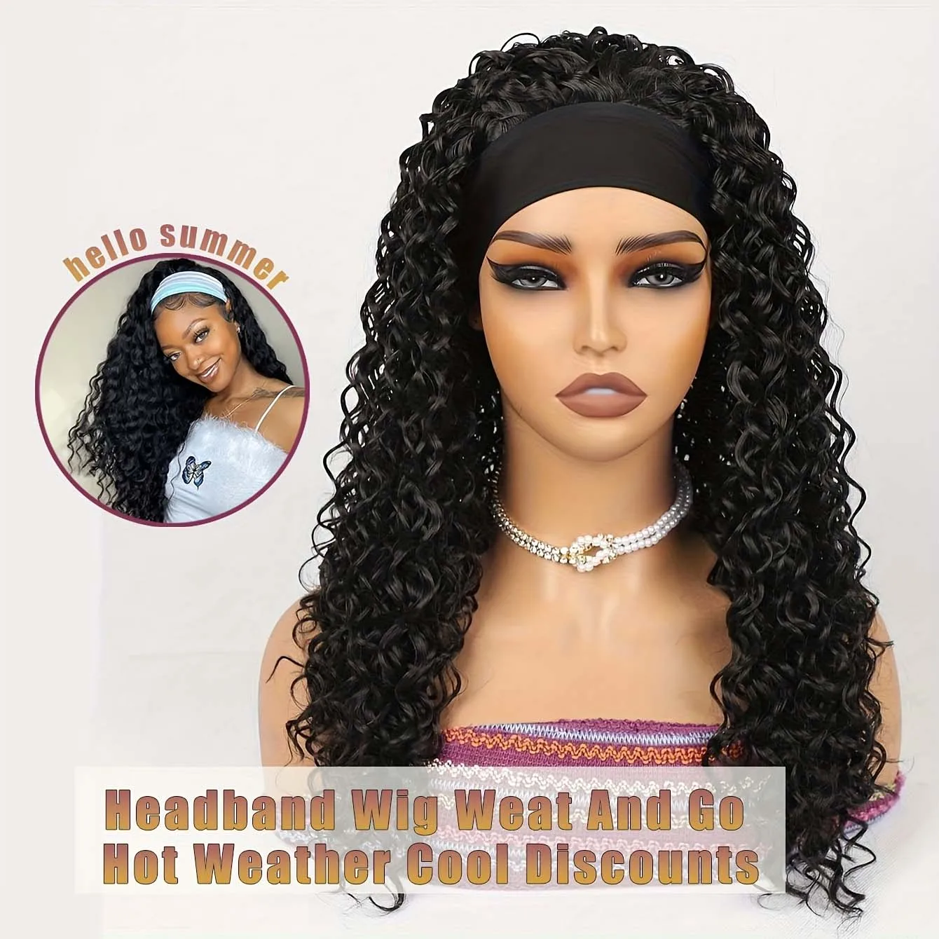 

Headband Wig Human Hair 18 inch Brazilian Deep Wave 220% Density Glueless Wigs Headband Wigs for Black Women Human Hair Wear and Go Glueless Wig Curly Wave Natural Color Full Machine Wigs