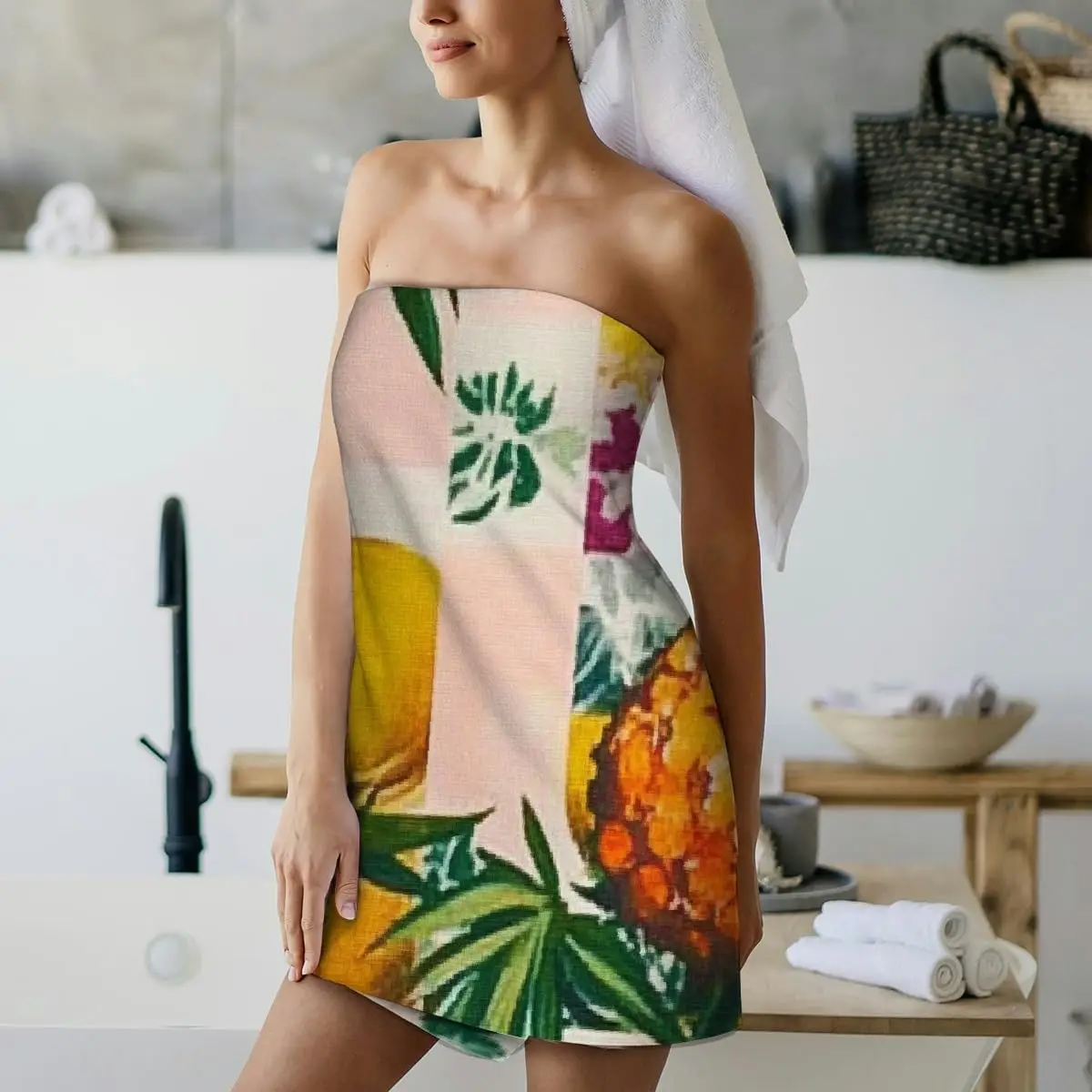 Tropical Pineapple & Fruit Patchwork Beach Towel – Ultra Soft Microfiber Quick Dry Sand Free Oversized for Adults Perfect for