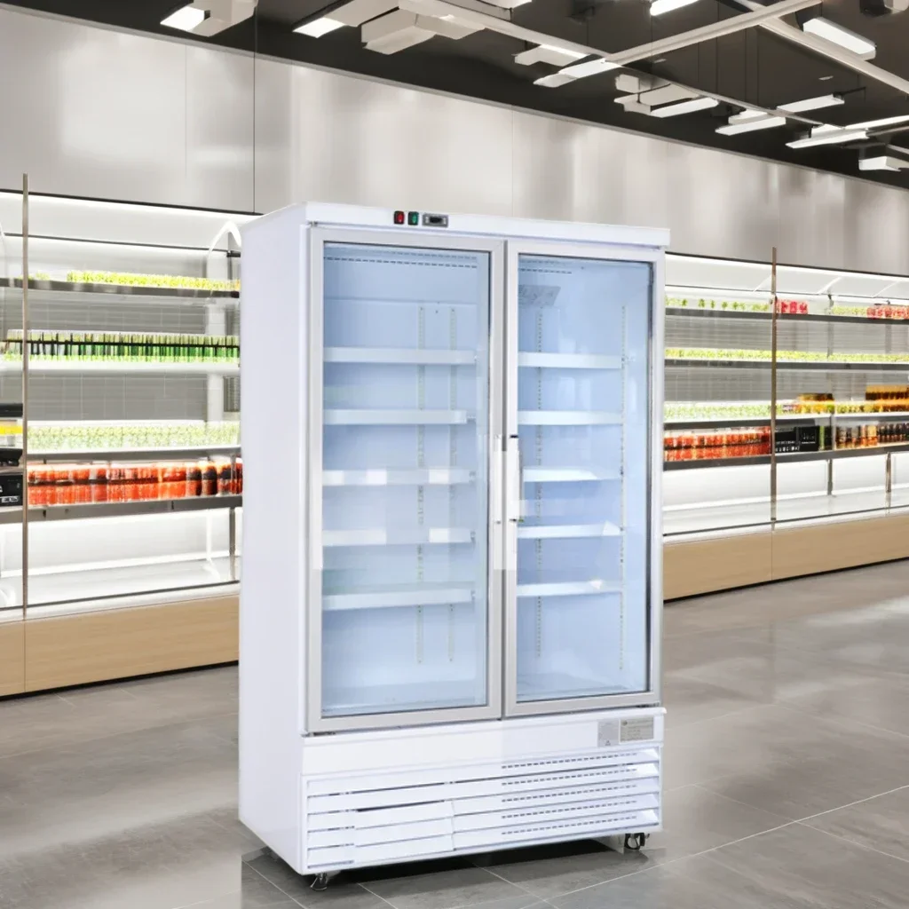 

Commercial double Door Glass Upright mini drink display fridge chiller