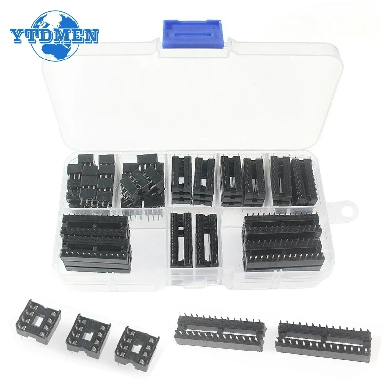 66pcs DIP IC Sockets Adaptor Solder Type 6 8 14 16 18 20 24 28 Pins  IC Socket Set Electronic Diy Assortment Kit MCU Seat