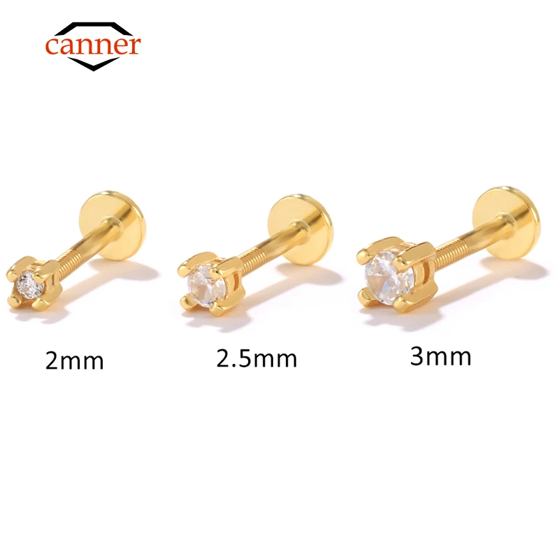 CANNER Trendy 925 Sterling Silver 1.5 2 2.5 3mm Zircon Simple Sparkling Stud Earrings for Women Girls Jewelry Pendientes Brincos