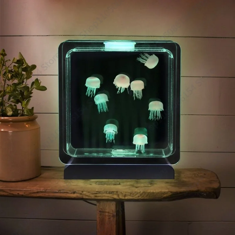 Color-changing LED fish tank simulation dynamic jellyfish aquarium creative atmosphere light desktop bedroom ornament gift