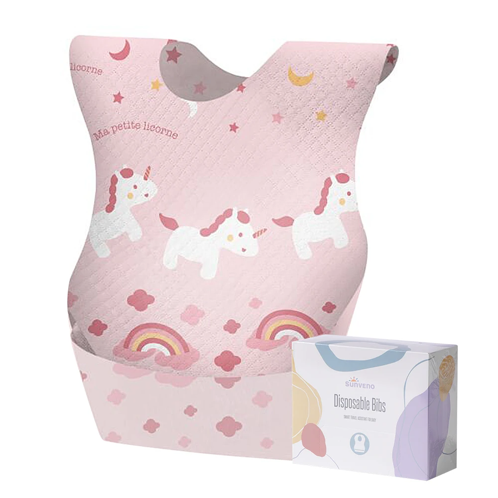 Sunveno Disposable Baby Bibs Portable Baby Disposable Bib Leak-proof Liner & Reusable Fastener