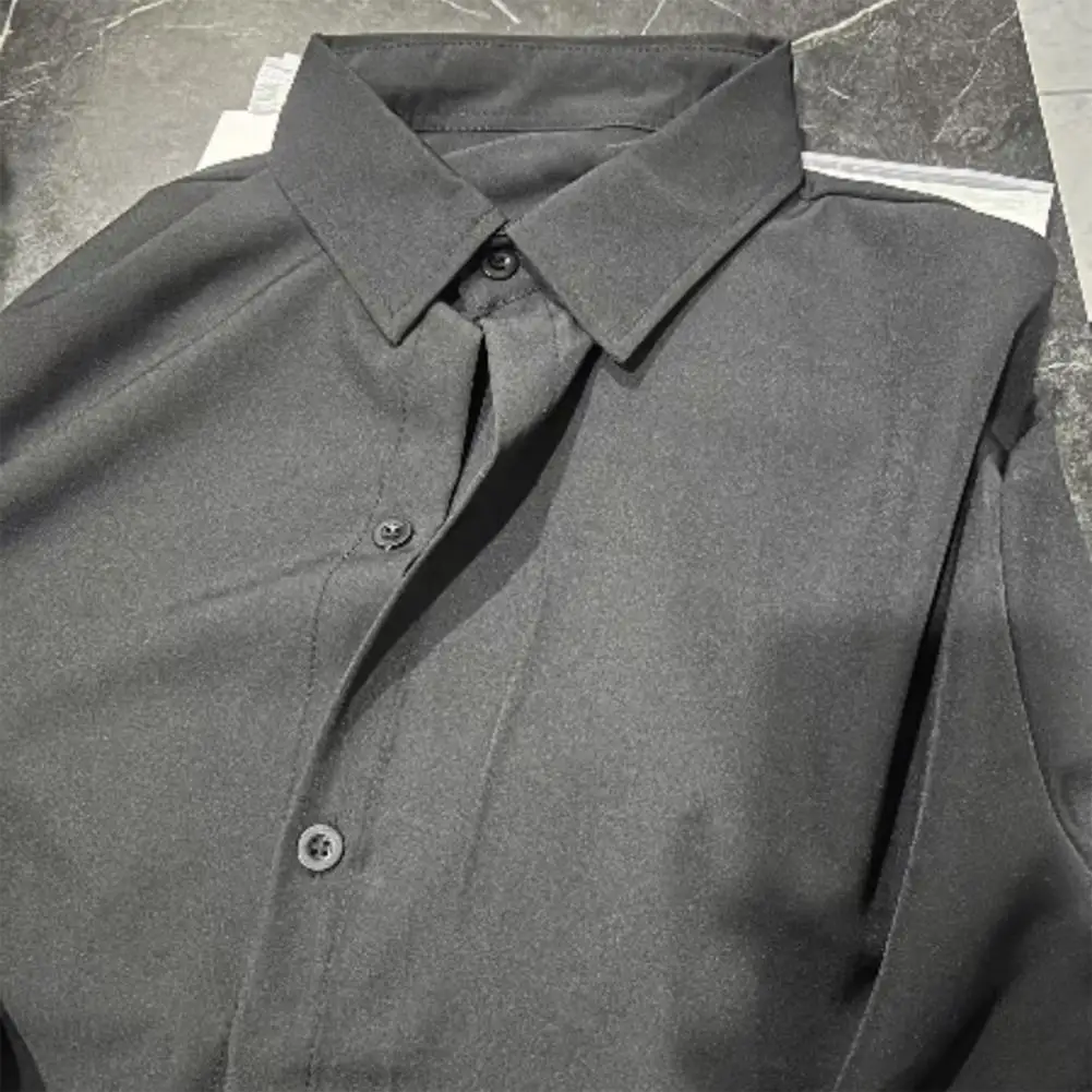 

Lightweight Men Shirt Formal Business Style Men's Mid Length Shirt with Turn-down Collar Single-breasted Design Solid for Long