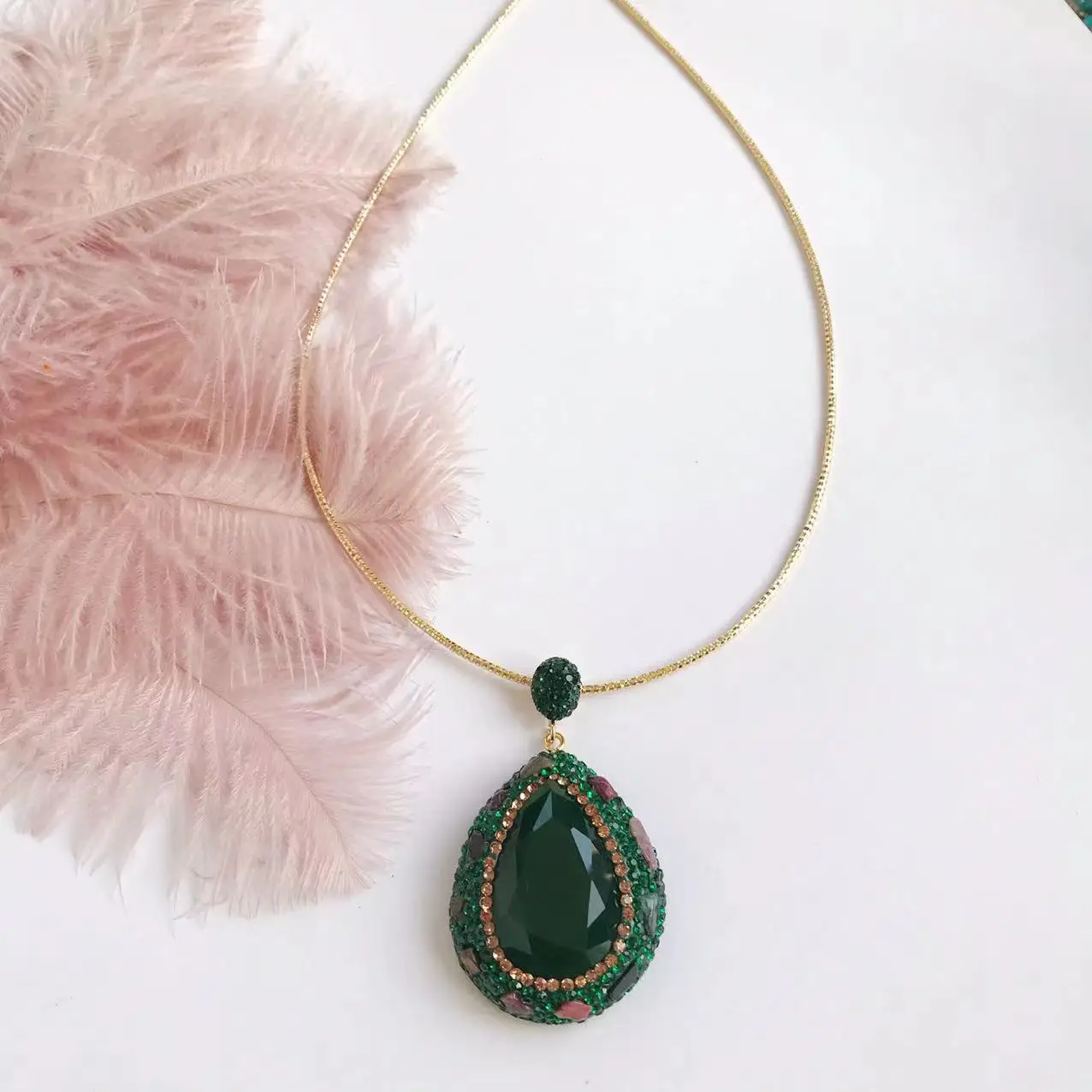 Designer Niche Personality Full Inlaid Necklace Neck Chain Sweater Chain Czech Diamond Water Snake Leather Malay Jade Collar