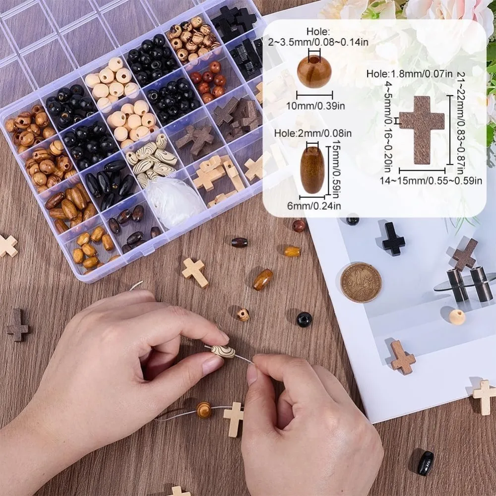 1 صندوق 290 قطعة الصليب خرزات خشبية عدة عيد الفصح خشبية الصليب الخرز الصليب الصلبان الصغيرة الصليب حبة السحر خشبية مستديرة خزر عازل #3