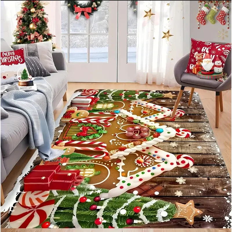 Tapis de zone de flocon de neige pour maison de noël, rouge avec flocons de neige dorés et blancs, décoration de salon et de chambre à coucher, décoration de maison de vacances