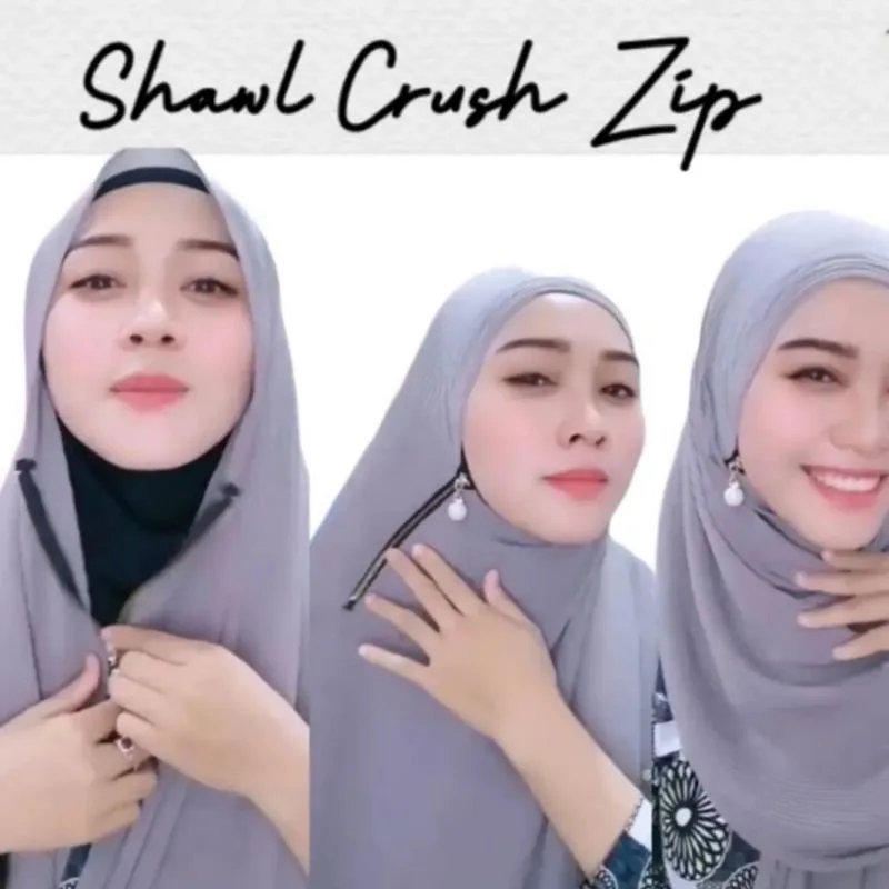 2024 New Muslim Hijab Scarf With Zipper Plain Bubble Chiffon Ready to Wear Hijab Wrap Solid Shawls Headband Underscarf Headwrap