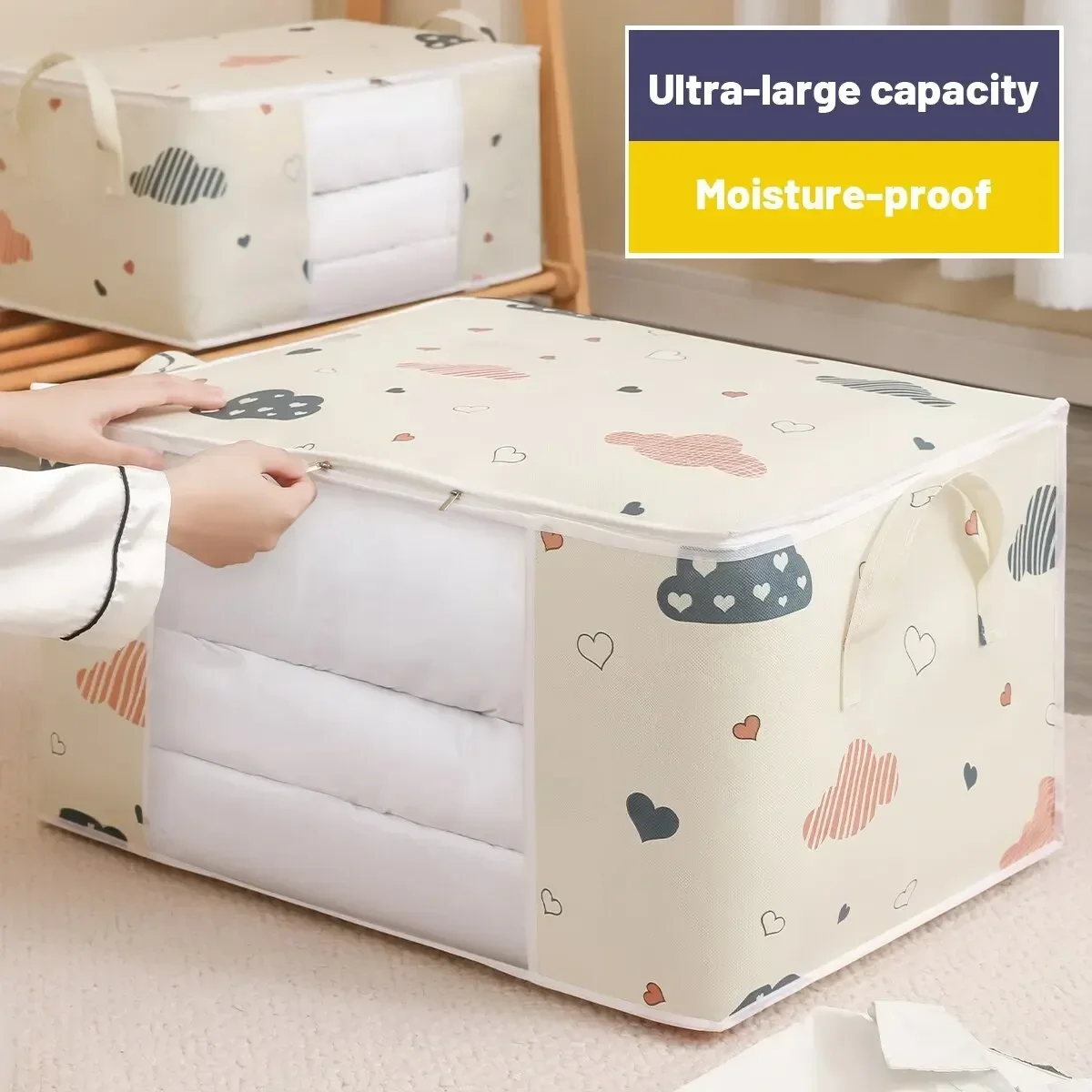 Storage Bags for Clothes/Blankets Heavy Duty Organizer with Reinforced Handle & Sturdy Zipper Foldable for Home/Seasonal/Travel