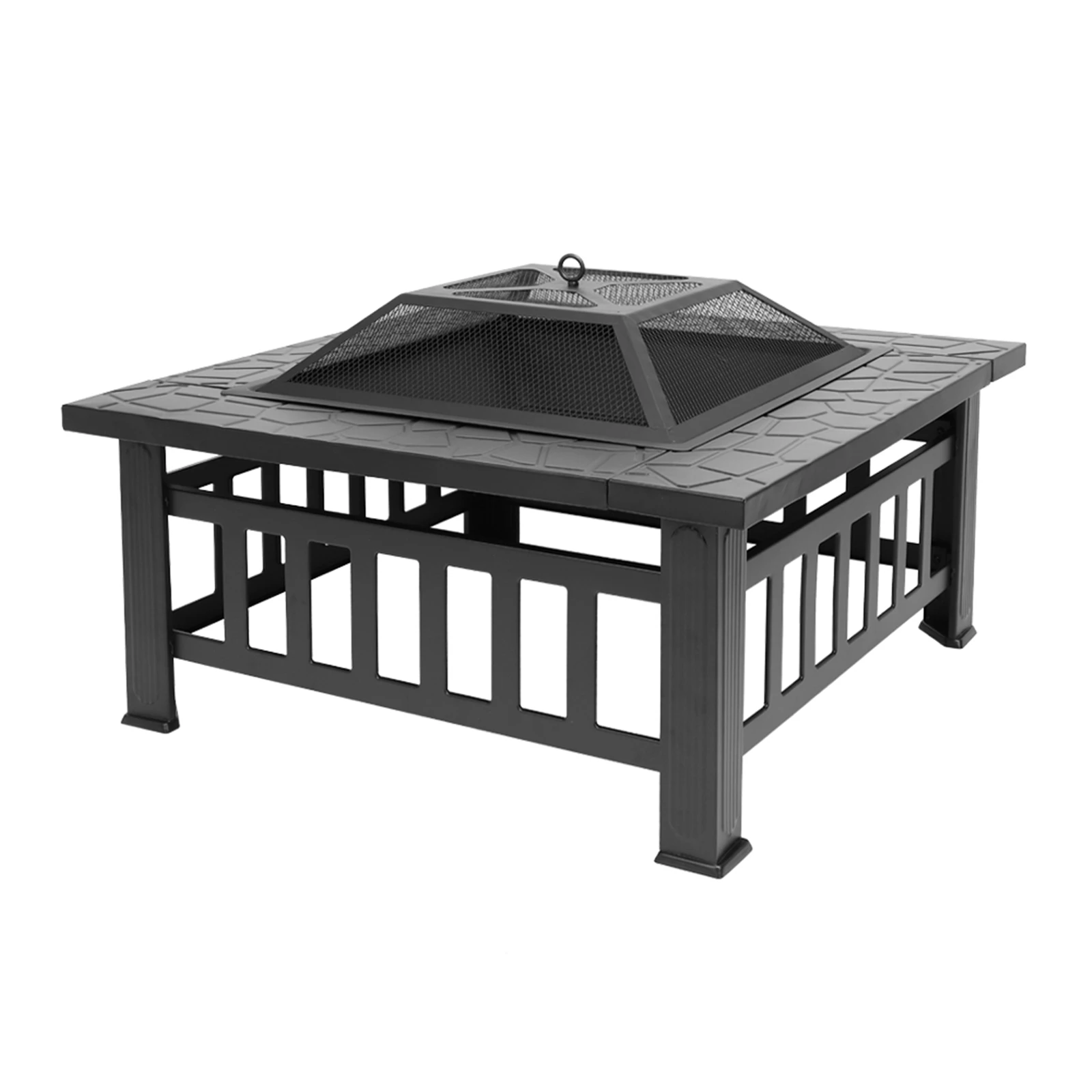 Portable Courtyard Metal Fire Pit with Accessories Black，Gathering courtyard brazier， Can be assembled