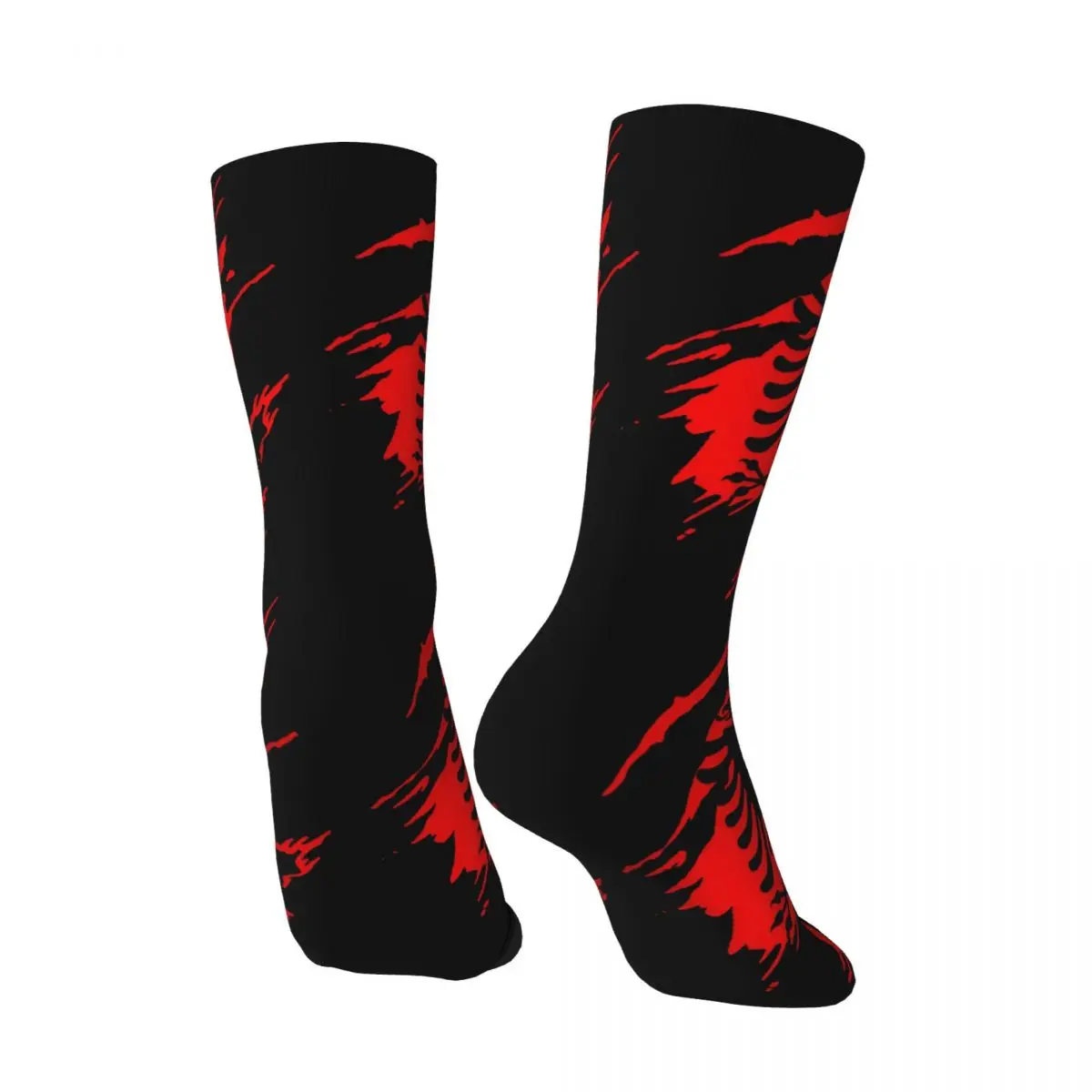 Crazy compression Black And Red Sock for Men Vintage Albanian Eagle Seamless Pattern Crew Sock Novelty