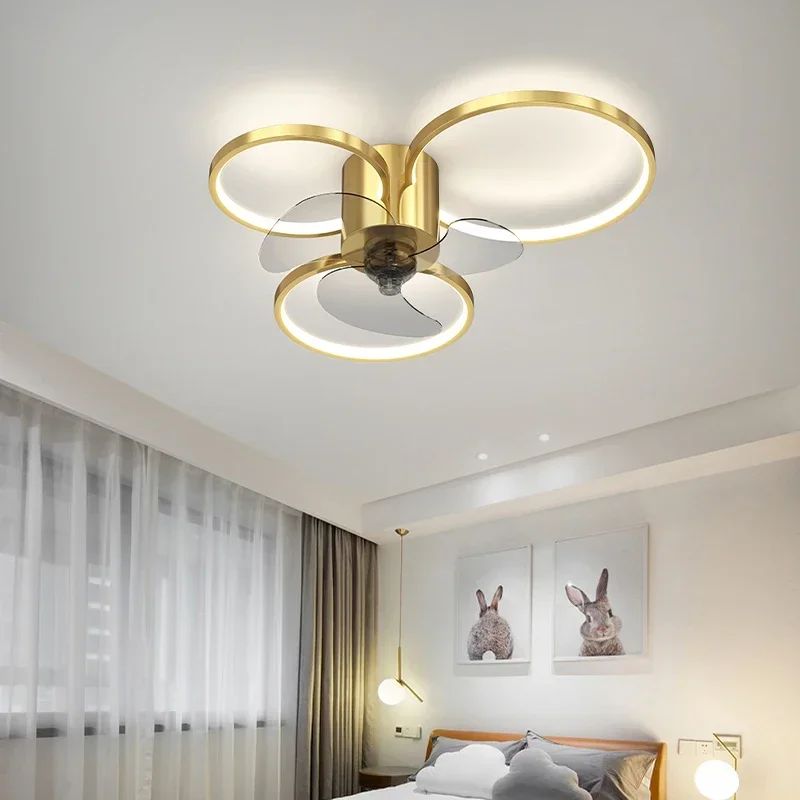 Nordic LED Ceiling Fan Lights Remote Control Summer For Bedroom Living Dining Room Study Kitchen Three Gears Indoor Fixtures