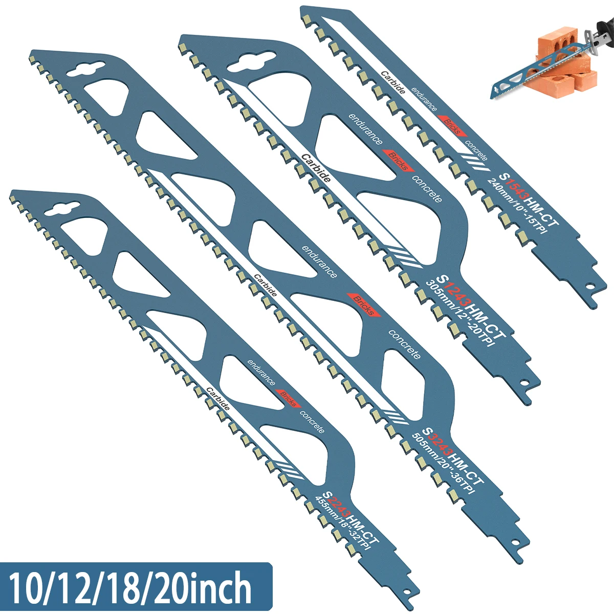 10/12/18/20in Alloy Reciprocating Saw Blade for Cutting Concrete Block Bubble Brick Red Brick and Hollow Brick