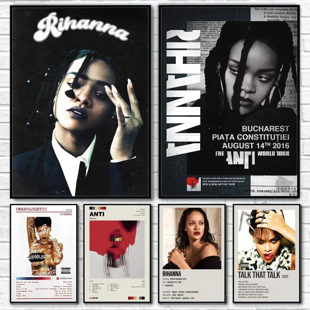 

R-RihannaS Singer Album Cover Poster Sticky Wall Art Printing Waterproof Home Living Bed Room Bar Hallway Aesthetic Decor
