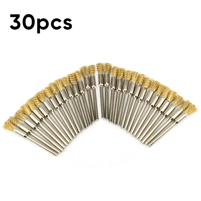 30Pcs 5mm Brass Rotary Wire Wheel Pencil Polising Brushes Steel Wire Wheel Brushes For Power Drill Tool Durable