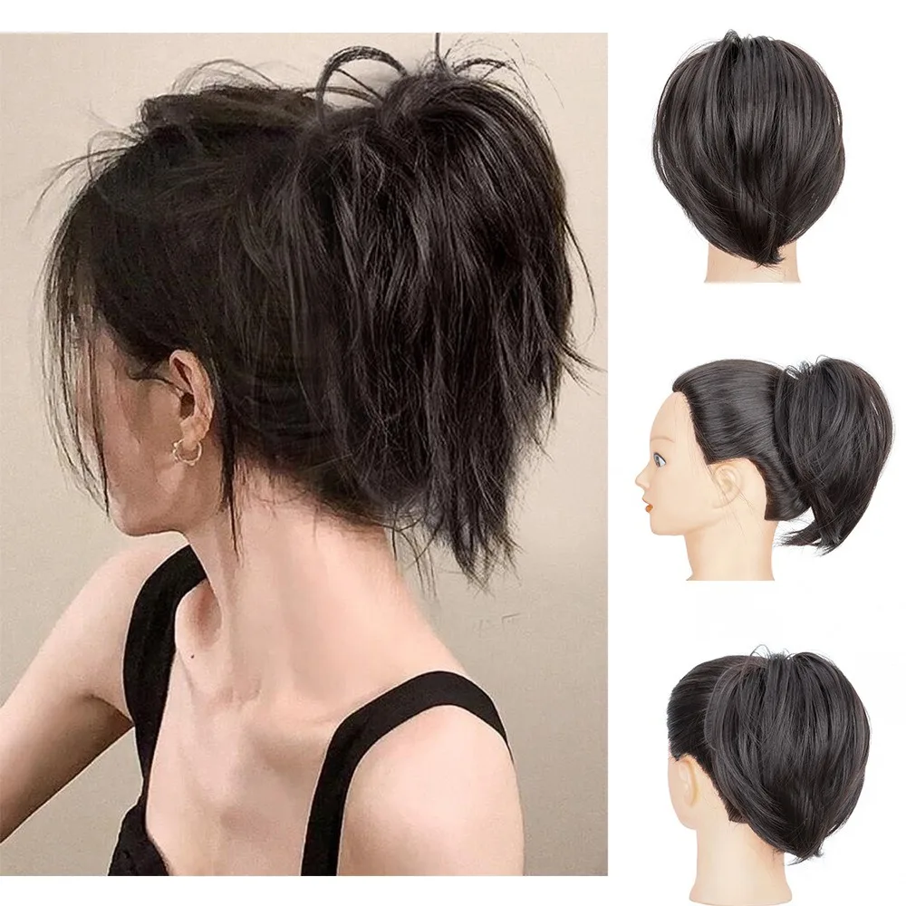 

H&STAR 6Inch Synthetic Messy Bun Scrunchie Chignon With Elastic Hair Bands Donut Straight Ponytail Hair For Women