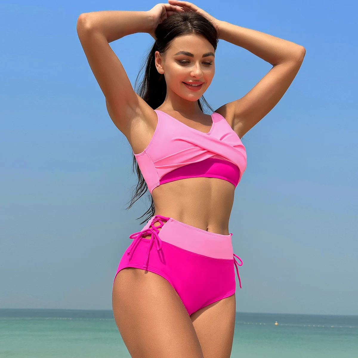 Dames Bikini 'S Met Hoge Taille Set Gekruiste Wrap Twist Voor Badpak Bikini Stropdas Badpak Gewatteerd Dames 2-delige Badpak