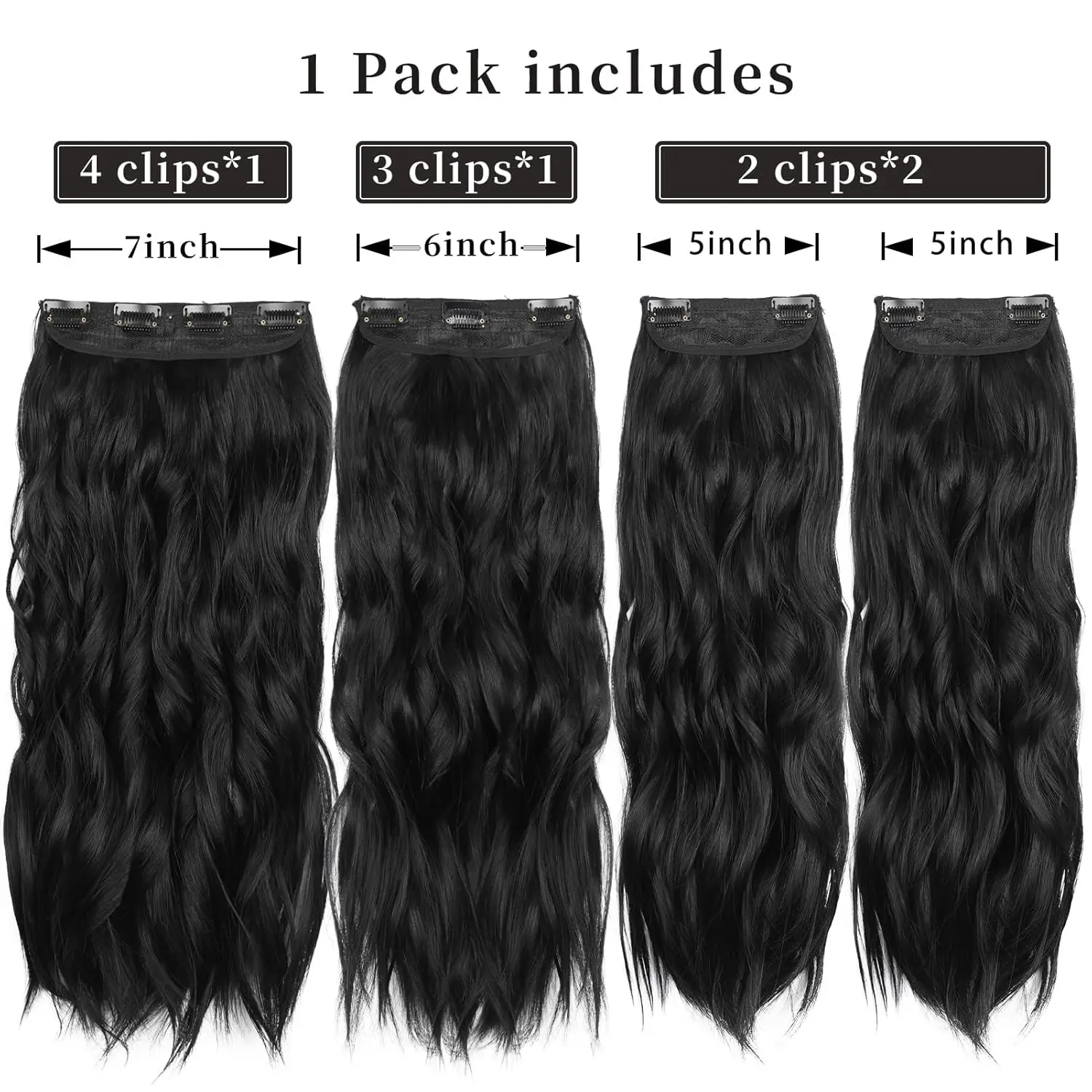 Clip in Long Wavy Hair Extension 4PCS Thick Flaxen Gold/Black Hairpieces Double Weft 22 Inch Synthetic Hair Extension for Women
