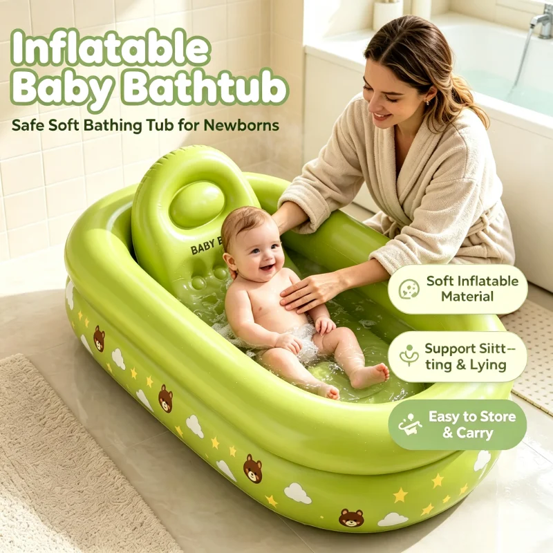 Inflatable Foldable Baby Bath Tub Portable Household Shower Basin Safe Soft Sitting Lying Bathing Tub For Newborn Infant Toddler