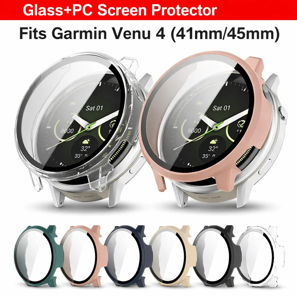 Glass+PC Case for Garmin Venu 4 (41mm/45mm) Venu 3 & Venu 3S Hard Bumper with Built-in HD Tempered Glass Protective Cover