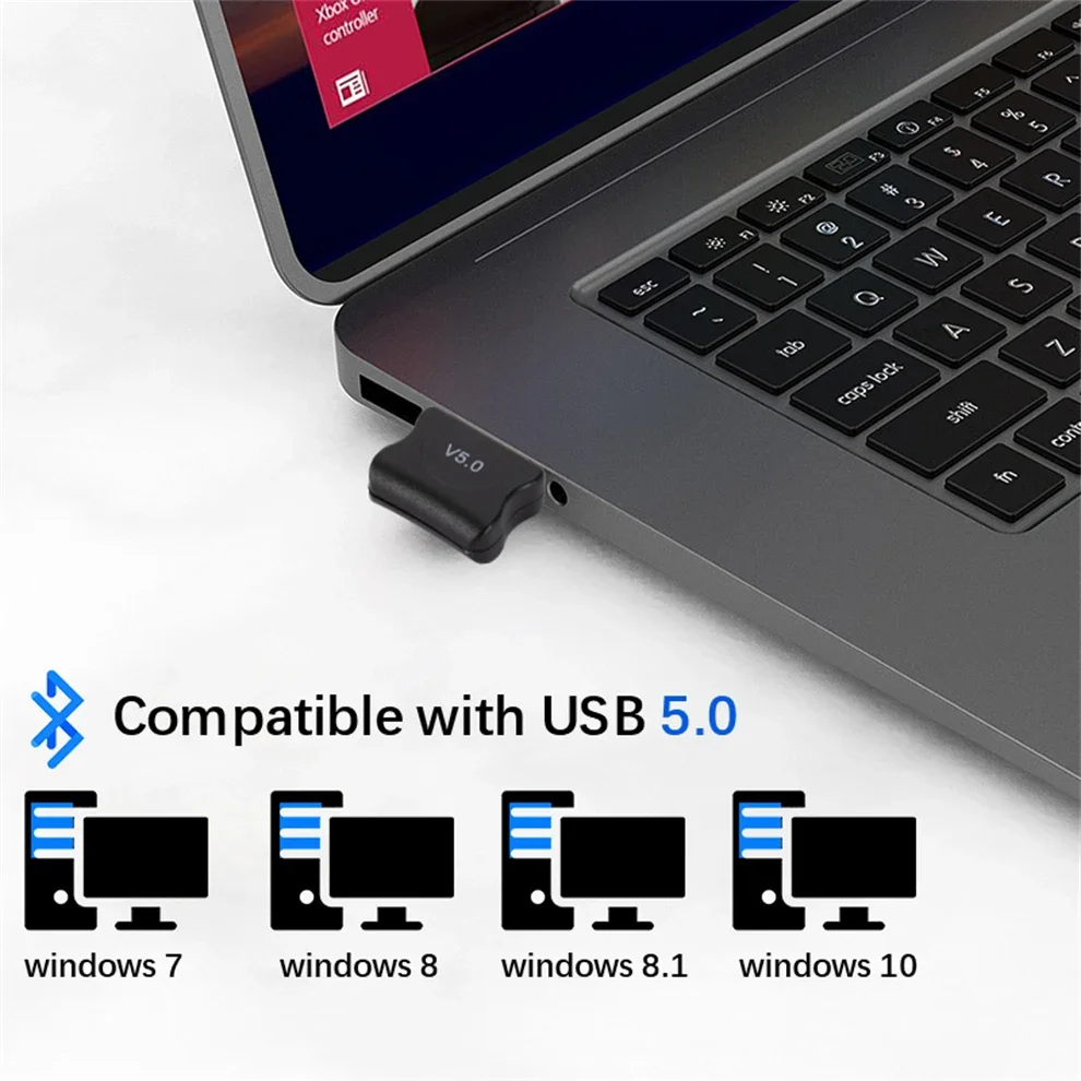 Adaptor USB Bluetooth 5.0, Dongle penerima Audio nirkabel Bluetooth 5.0 untuk komputer Pc Laptop Earphone Printer transmisi Data