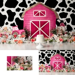 Pink Cow Farm Backdrops Kids Baby Photography Props Child Cake Smash Photocall Decors Farmer Backgrounds