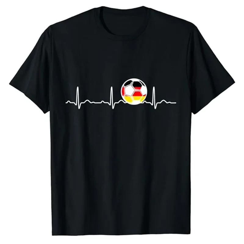 Football Germany Team Fan Heartbeat Heart Line Heart Rate with Football T-shirt Futball Lover Sports Tee Short Sleeve Top Gift