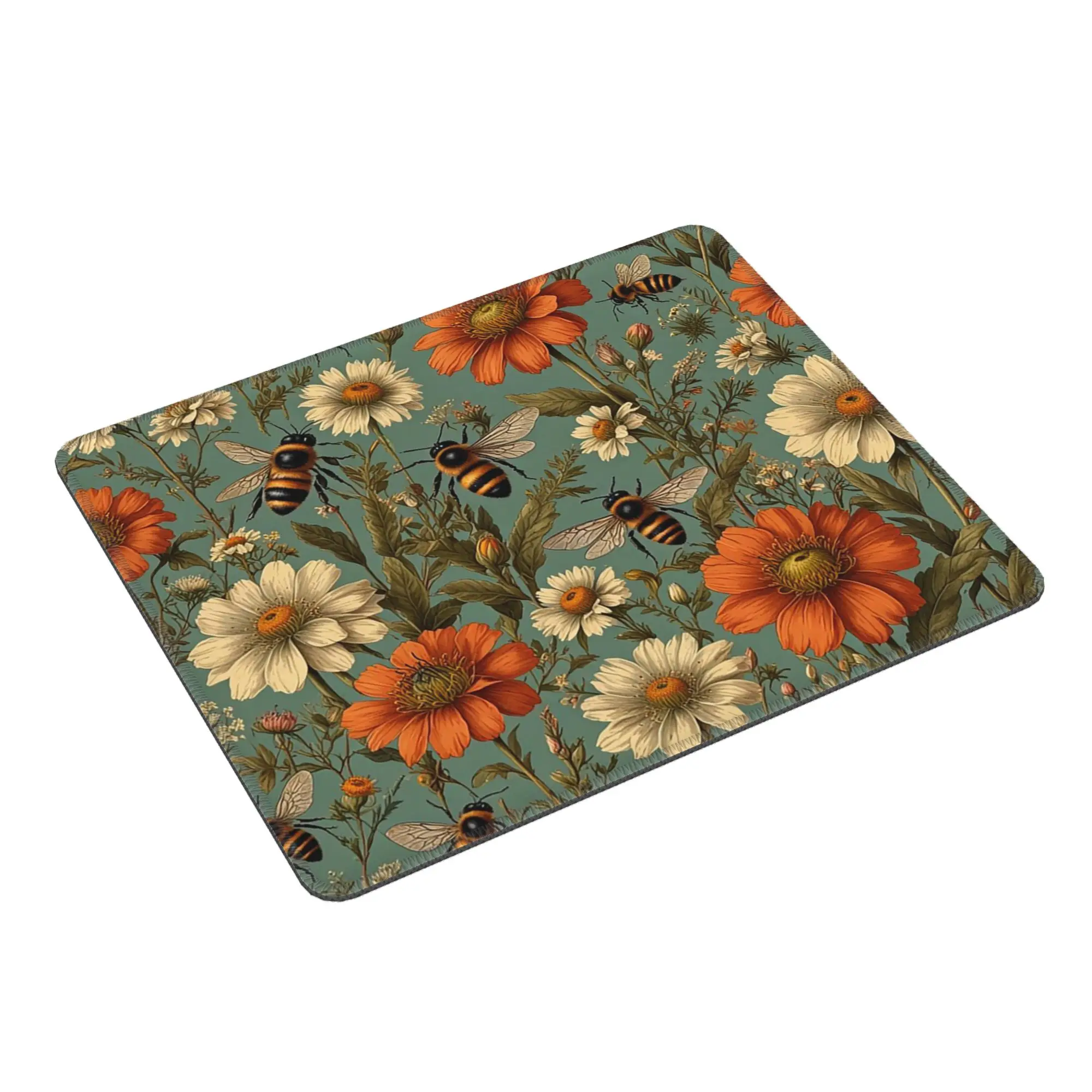 Daisy Flower And Bee Pattern Mouse Pad Computer Keyboard Mouse Mat Gaming PC Laptop Desk Mat Office Table Mats