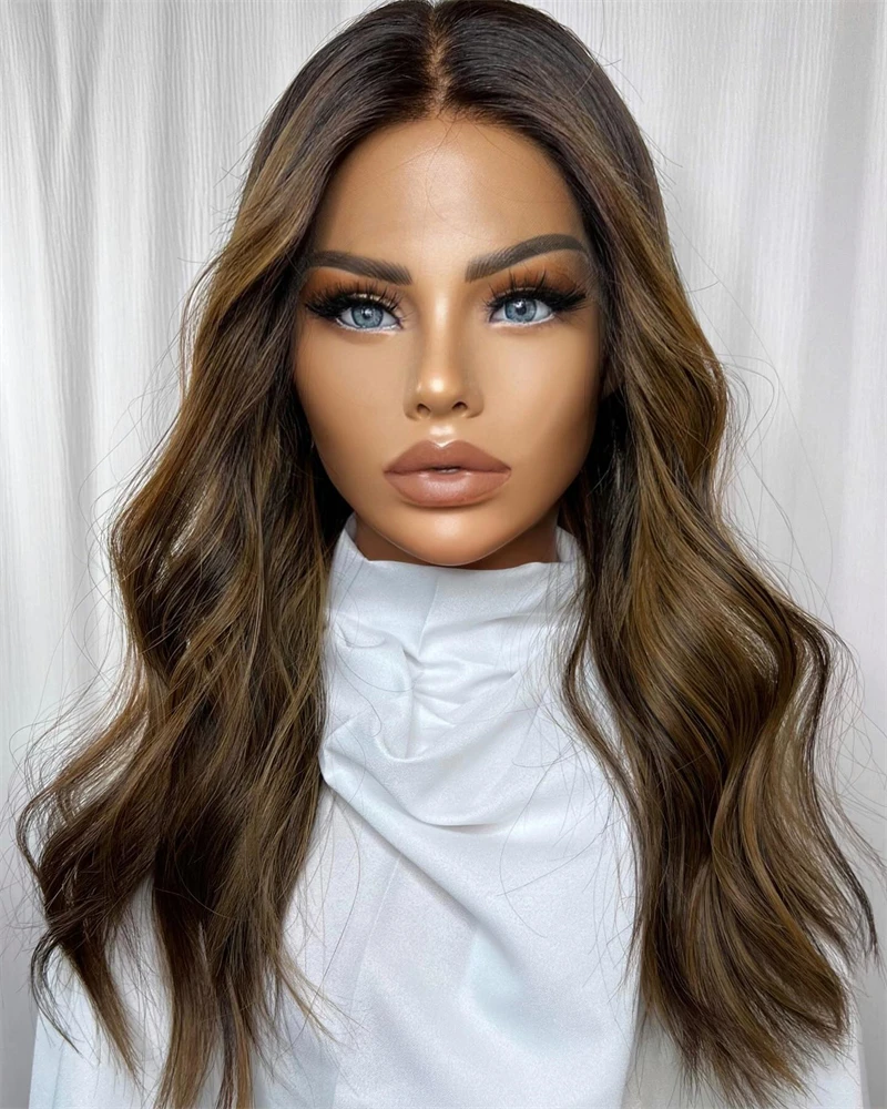 HD Lace Top Lace Frontal Wigs 13x4 Caramel Brown Highlights Futura Synthetic Wig for Women Platinum Blonde Wig Realistic look
