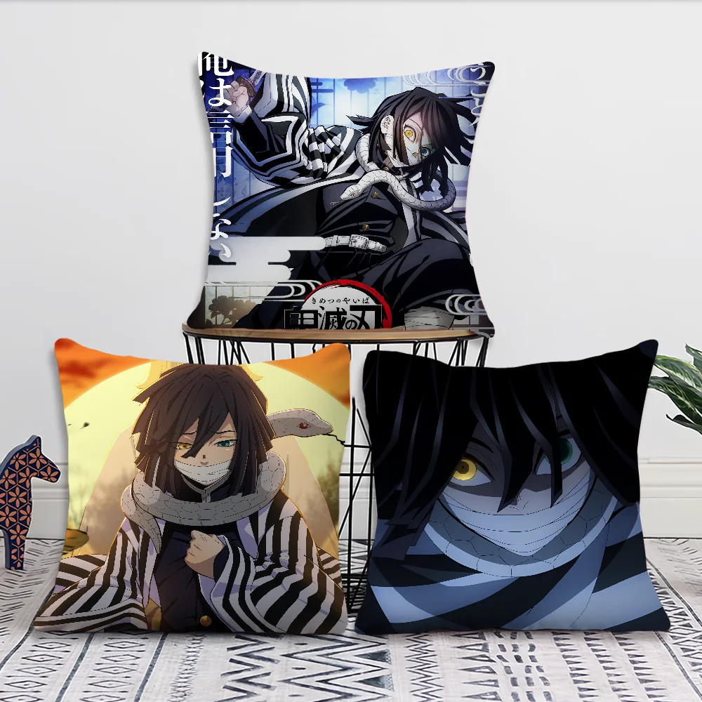 D-Demon S-Slayer Anime Iguro O-Obanai Pillow Case Square Cushion Room Bedroom Headboard Sofa Living Backrest Car Accessories Nap