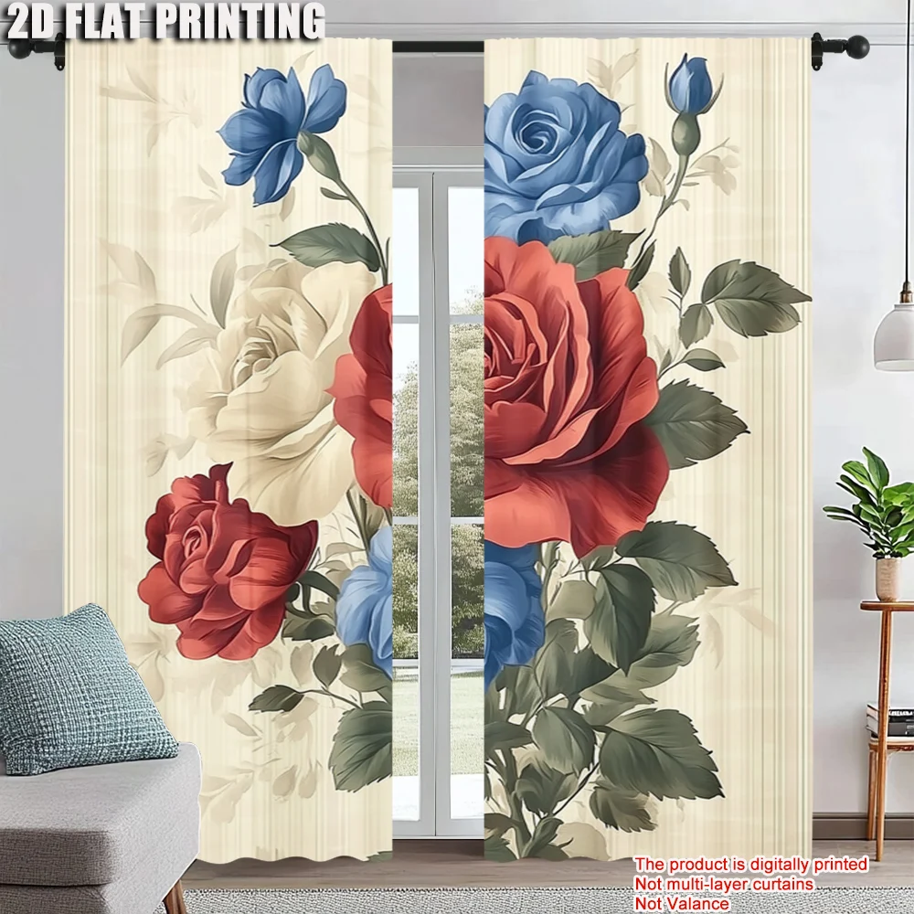 

2Pcs Retro And Elegant Colorful Peony Flower Window Curtain Suitable For Living Room Bedroom Dining Room Corridor Office Gym
