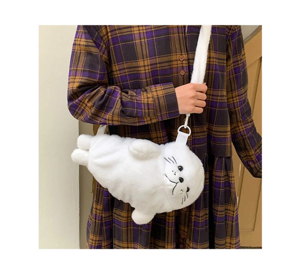Weiche, flauschige, niedliche Seelchen-Umhängetasche, Cartoon-Handytasche mit verstellbaren Trägern, leichte Stoff-Umhängetasche, Damen-Accessoires – Detail 8