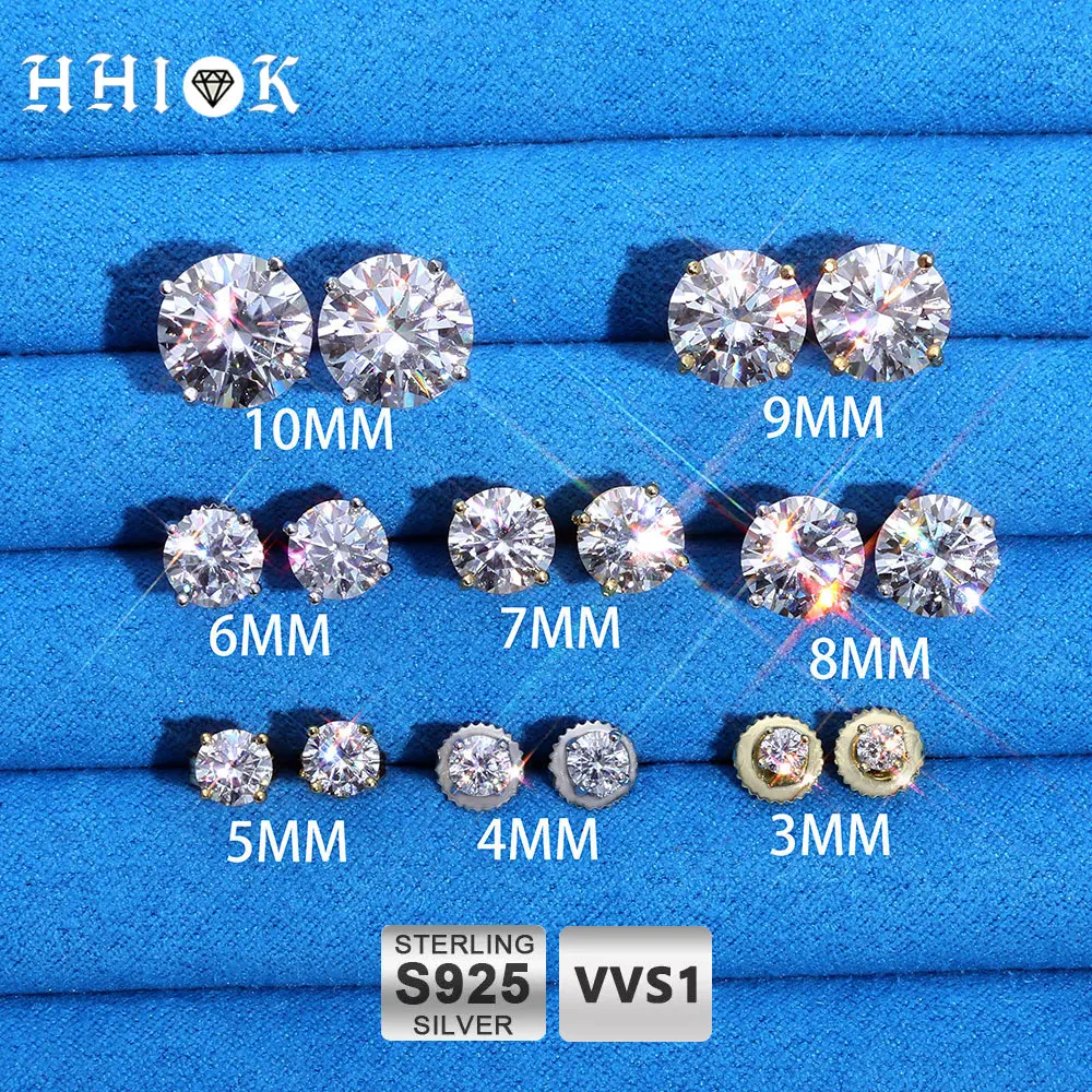 

Earrings Neutral Classic Round Moissanite D color VVS1 High end Earrings S925 Pure Silver Gold Plated Women Luxury Jewel 0.1-4CT