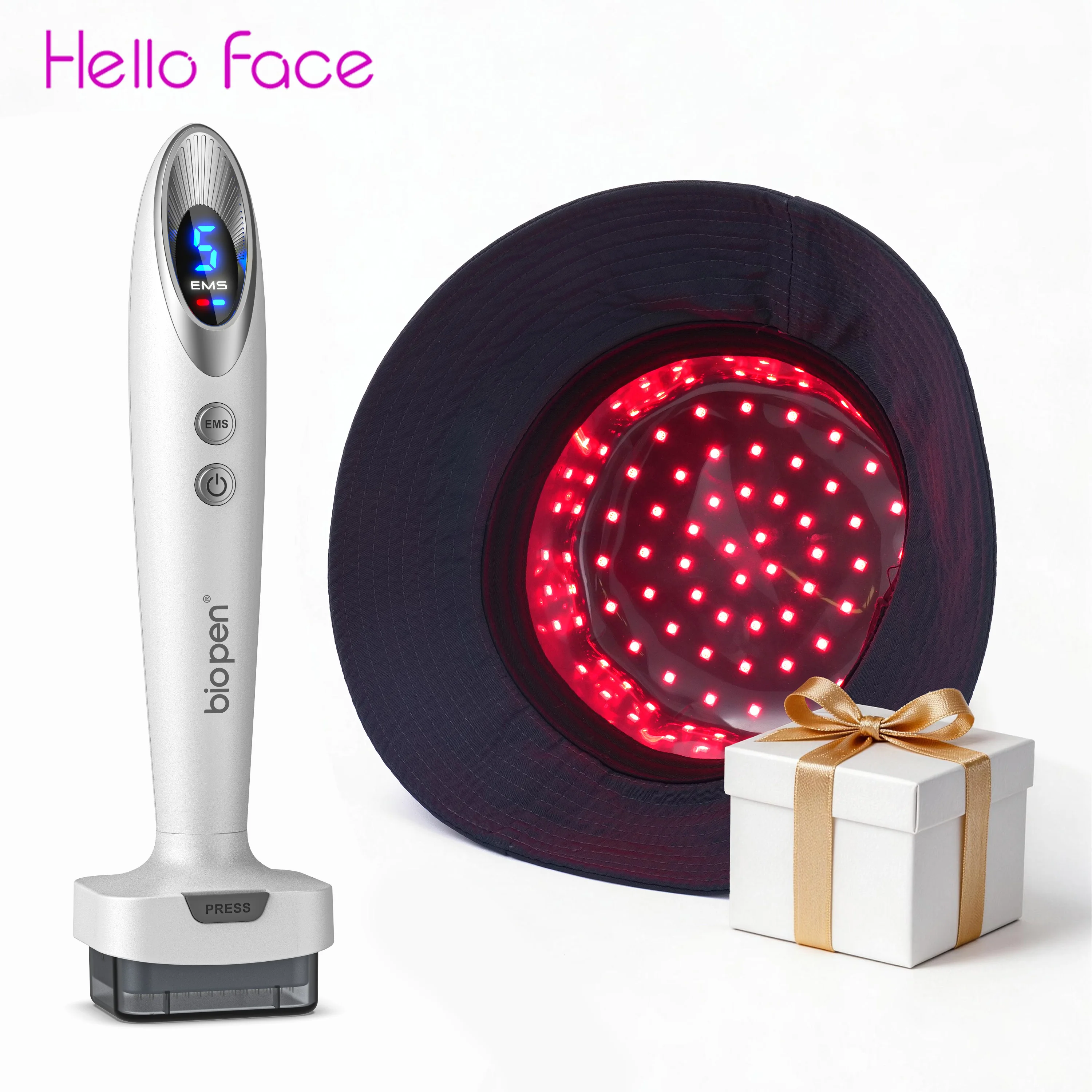 Mejor combo para regeneración capilar: Gorra de terapia de luz roja Hello Face T100 660nm/850nm + Lápiz de microagujas Biopen Bio6