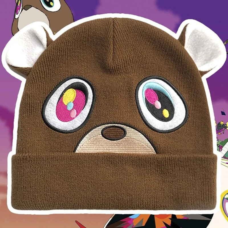 New Korean Ins Fashion Knitted Woolen Hat Warm Autumn and Winter Brown Dropout Bear Cold Hats Men and Women Adult Beanie Hats