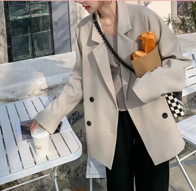 Women's Cardigan Coat 2025 Autumn Winter Latest Mid Length Double Breasted Casual Small Suit Loose Contrasting Color Suit Jacket