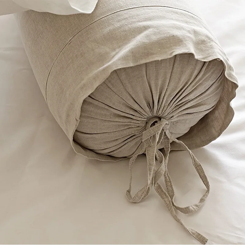 Pure Linen Candy Pillow case Cylindrical Pillow cover for Neck Support Removable Washable cushion cover Without  filling