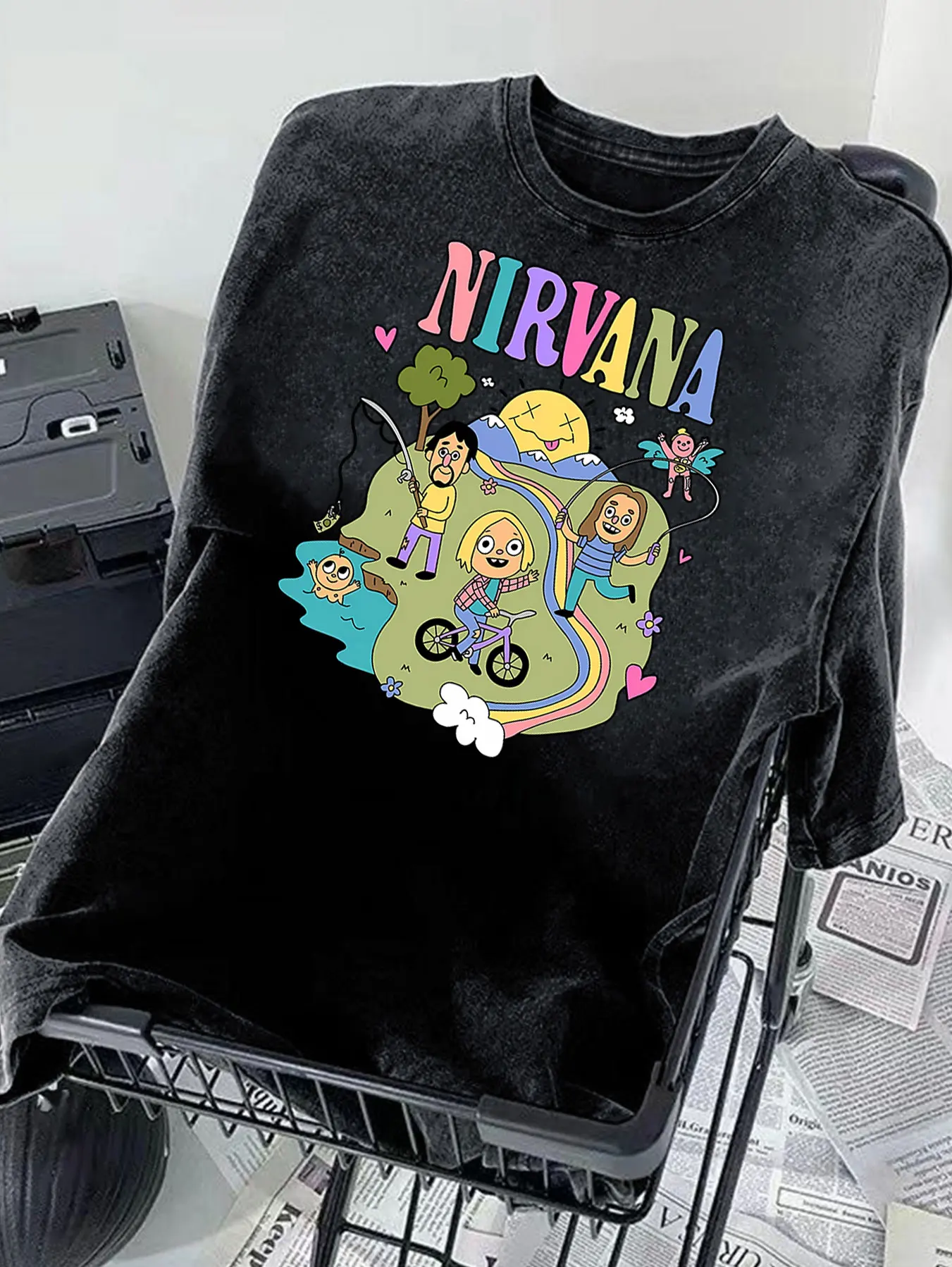 Nirvana Grafik Unisex Gewaschene T-Shirts Ästhetische ROCK-Band Mode Damenkleidung T-Shirt Y2k Top Shirts für Frauen – Detail 3